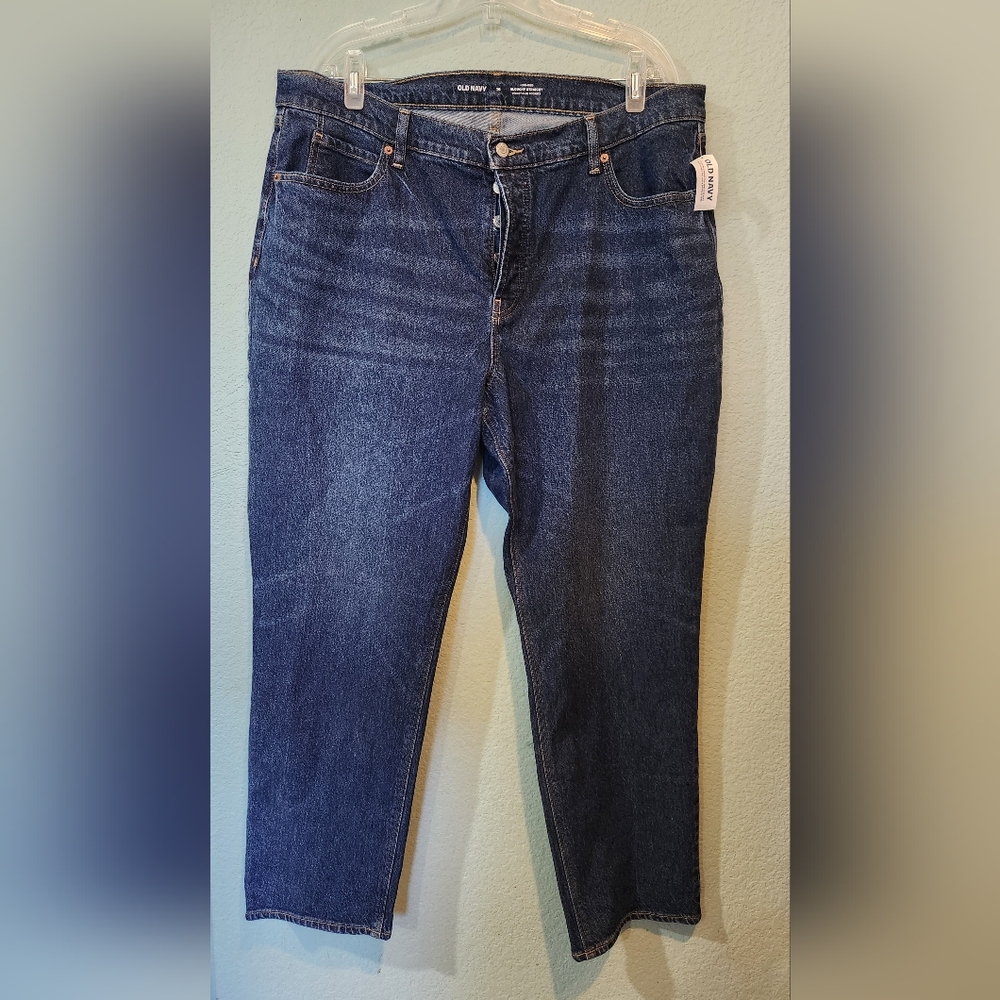 Old Navy High-Rise Slouchy Straight Women Jeans Size 16 Dark Wash Button Fly New